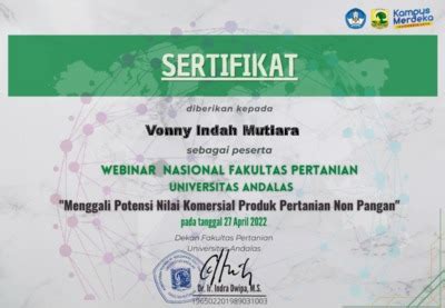 Sertifikat Webinar Faperta Unand April Document Repository