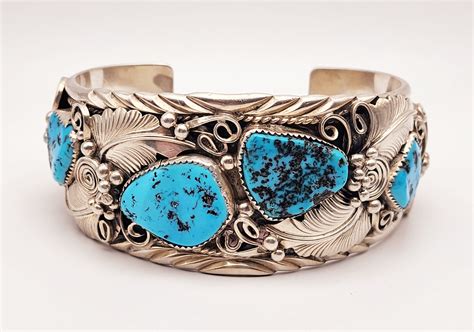 Heavy Sterling Silver And Genuine Turquoise Native American Navajo Cuff