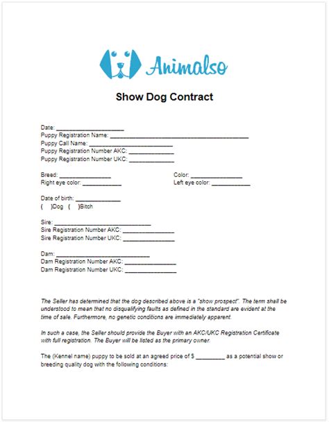 Printable Blank Puppy Sale Contract Templates Printable Templates