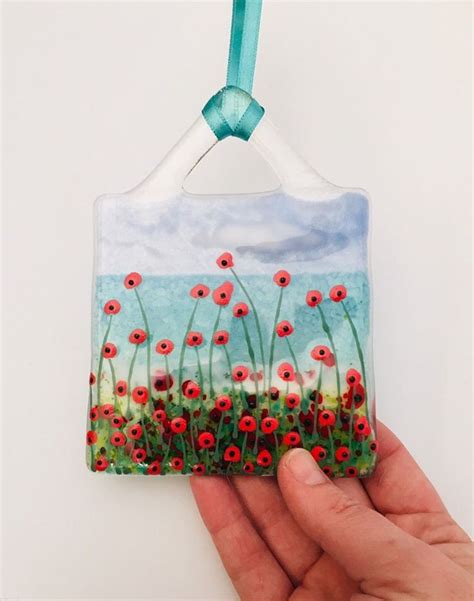 Fused Glass Poppy Art Coastal Sun Catcher Cornish Fused Glass Fused Glass Cornwall Etsy Uk