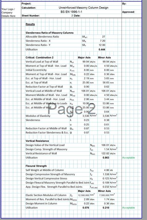 Brick Column Design Spreadsheet Civilweb Spreadsheets