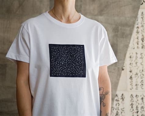 White T Shirt With Unique Handmade Sashiko Stitching 100 Etsy UK