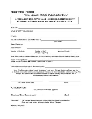 Fillable Online FIELD TRIPS FORM B Fax Email Print PdfFiller