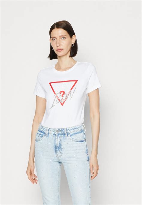 Guess Icon Print T Shirt Pure Whitewhite Uk