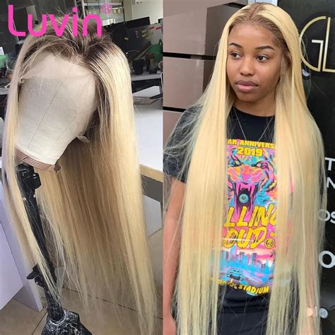 Luvin 613 Blonde Lace Front Wig Straight Brazilian Remy Human Hair Ombre T1b613 Lace Frontal