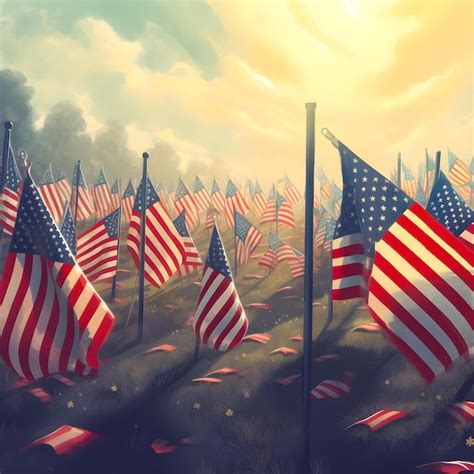 Premium AI Image A Painting Of A Field Of American Flags With The