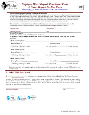 Fillable Online Direct Deposit Enrollment Decline Form Fax Email Print