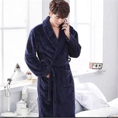 Robe De Chambre Homme Polaire Chaude Peignoir Homme Bleu Nystore Bleu