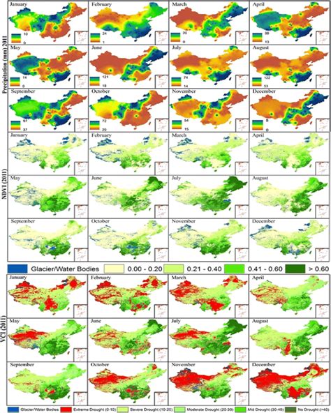 Spatial Distribution Of Monthly Precipitation Ndvi And Vci For China