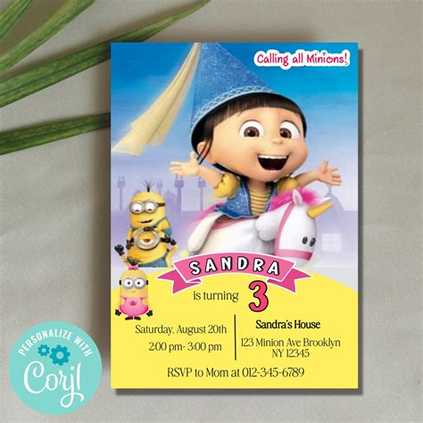 Minion Digital Birthday Invitation, Minion Cartoon Theme Birthday Party ...