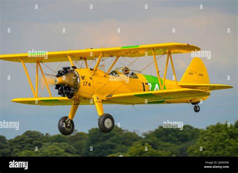 Boeing N2s 3 Kaydet Boeing Stearman Biplane In Bright Yellow Flying