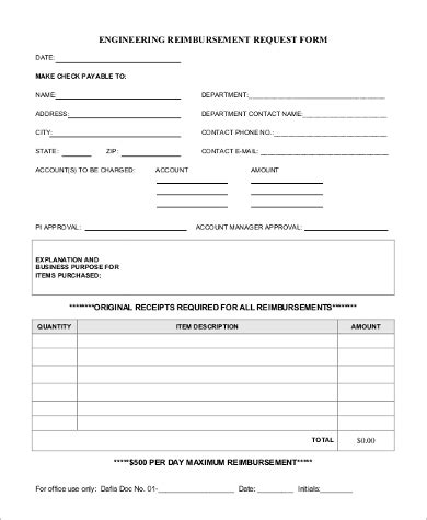 Free Sample Reimbursement Request Forms In Pdf Ms Word Excel