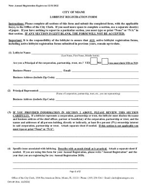 Fillable Online Lobbyist Registration Form City Of Miami Fillable