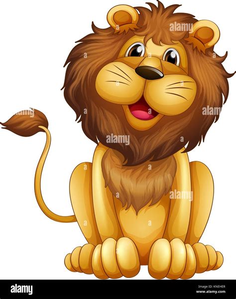 Illustration Of A Happy Lion In A Sitting Position On A White