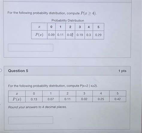 Solved For the following probability distribution, compute | Chegg.com 