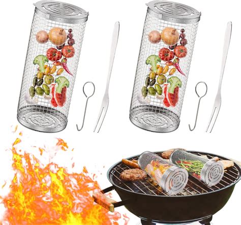 Amazon.com: Rolling Grilling Basket - Stainless Steel BBQ Grill Baskets ...