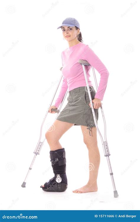 Injured Woman With Crutches Stock Photo Image Of Clinical Injured