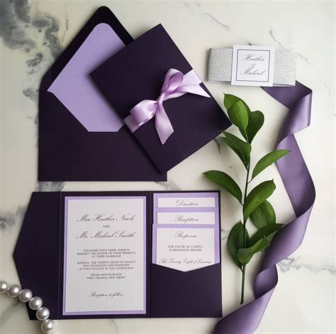 Plum Violet Wedding Invitations Plum Invitations Plum Pocket Fold Alex Emotions