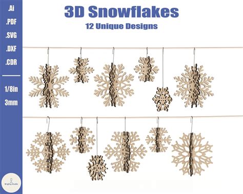 Laser Cut 3D Snowflakes File Bundle, SVG Christmas Files, Digital File ...