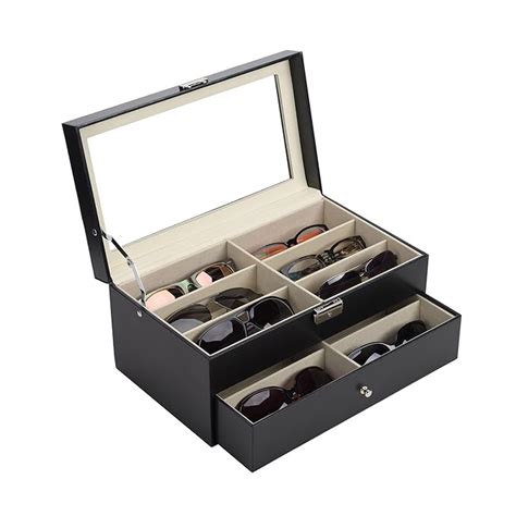 Co Z Leatherette Sunglasses Storage Box Eyeglasses Eyewear Organizer Display Case With Lock 12