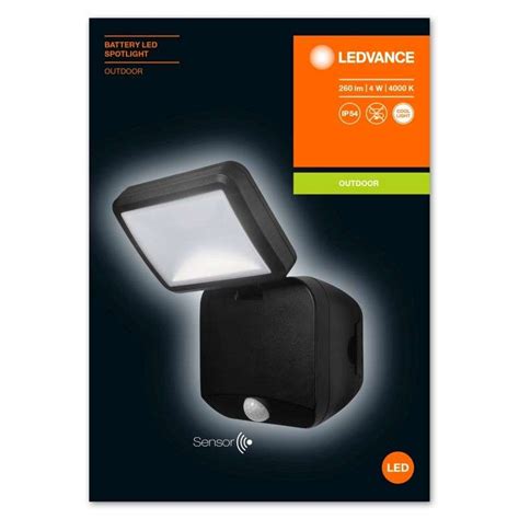 Batteridriven LED Vägglampa med Sensor LEDVANCE Spotlight Singel Svart