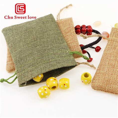 9 12cm Linen Drawstring Bags Jewelry Pouch Christmas Wedding Gifts