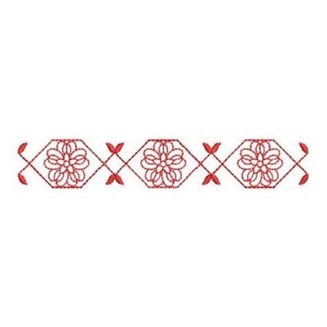 Redwork Geometric Flower Border Machine Embroidery Design Embroidery