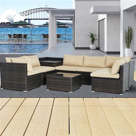 Cesicia 8 Piece Brown Wicker Outdoor Sectional Set Adjustable Seat With