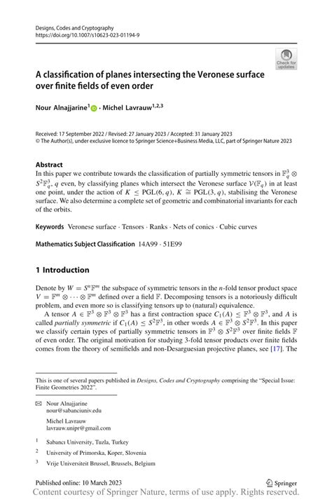 classification  planes intersecting  veronese surface