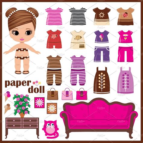 Paper Doll With Clothes Set Pre Designed Illustrator Graphics ~ Creative Market