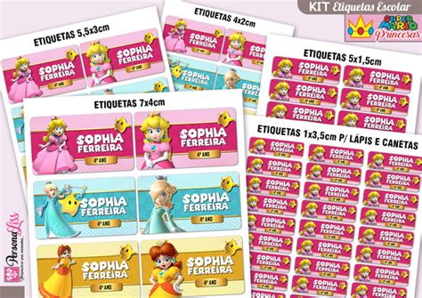 Kit Etiqueta Escolar Super Mario Princesa Produtos Elo7