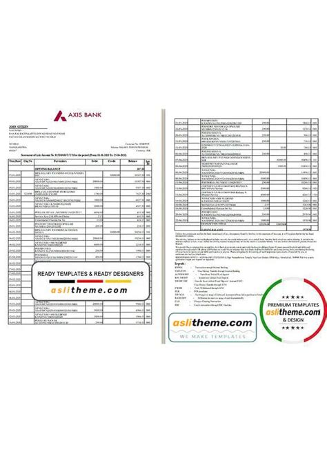 India Axis Bank Statement Template In Excel An PDF Format Statement