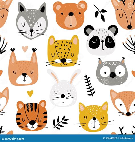 Seamless Pattern With Cute Animals Head Stock Vector Illustration Of