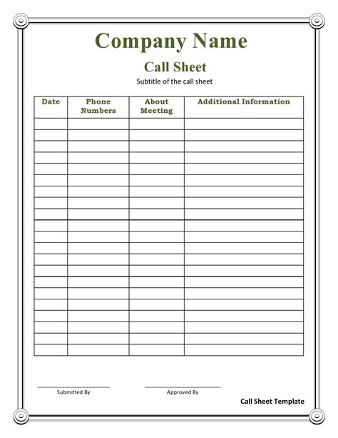 39 Simple Call Sheet Templates Free Templatearchive