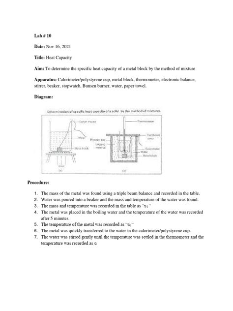 Physics - Lab # 10 Specific Heat Capacity | PDF | Heat | Heat Capacity