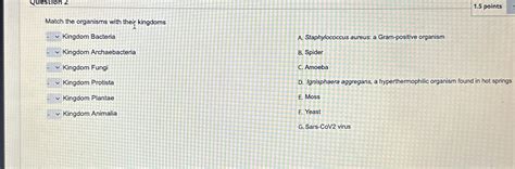 Solved Question 215 ﻿pointsmatch The Organisms With Their