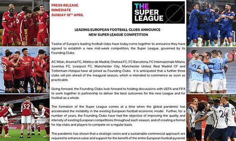 English Football S Big Six To Declare Plan To Join European Super