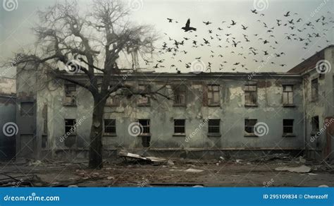 Crows In A Ruined School Building Royalty Free Stock Photography