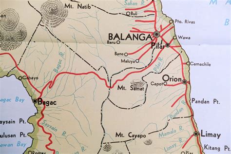 Bataan, Philippines - RARE Large Vintage 1959 Map - Balanga - Morong ...