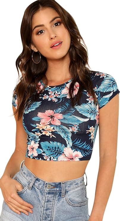 Sweatyrocks Women S Basic Short Sleeve Scoop Neck Crop Top Amazon Ca