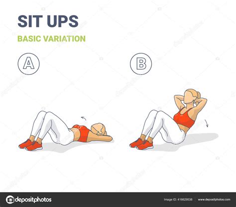 Sit Up Woman Workout Exercise Guide Colorful Concept Illustration ...