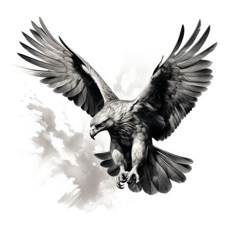 Premium Photo | Black And White Watercolor Illustration Of A Flying Hawk