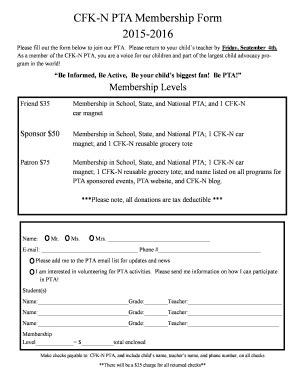 Fillable Online Cfknorthpta Cfk N Pta Membership Form