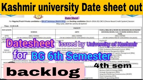 Kashmir University Date Sheet Out 4th 5th Regular And Backlogs YouTube