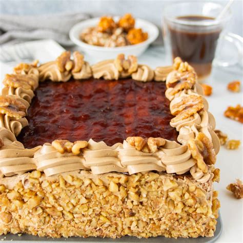 Walnut Cake With Coffee Buttercream And Apricot Glaze Foodelicacy