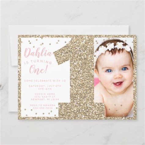 Gold First Birthday Invitation Faux Glitter Artofit