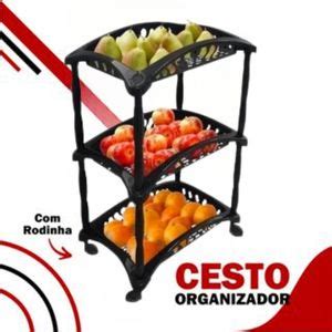 Organizador Vertical Triplo Fruteira Preto Andares Cestos