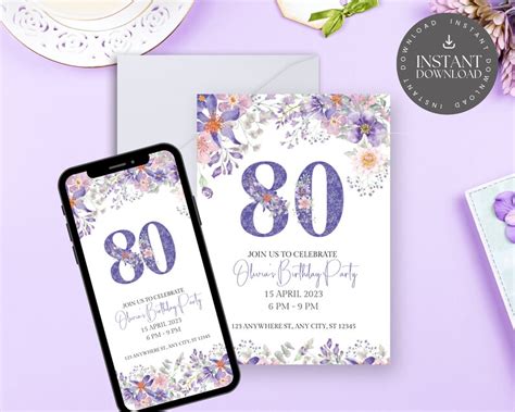 Downloadable 80th Birthday Invitation Template Surprise 80th Birthday