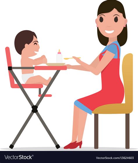 Cartoon mother feeding baby Royalty Free Vector Image