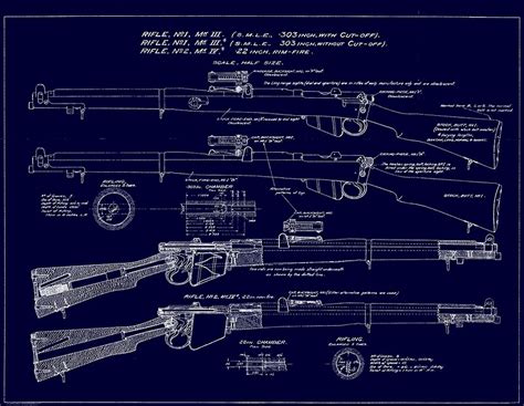 "303 Lee Enfield Rifle Blueprint (Dark blue)" Photographic Prints by ...